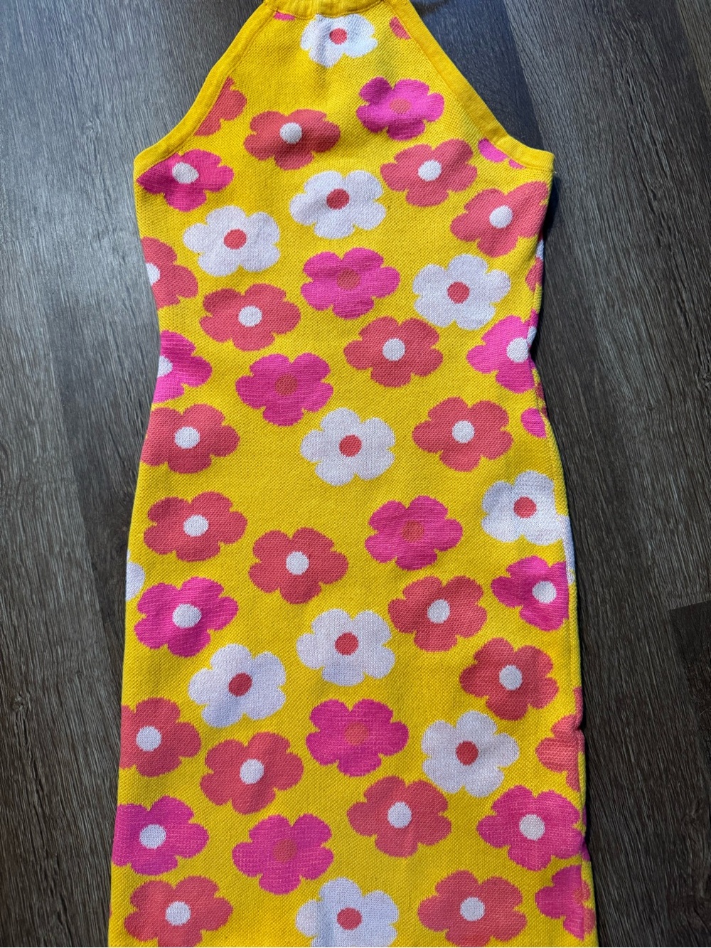 Altar'd State Women’s Floral Knitted Halter Dress Size Small Yellow Pink - Picture 2 of 6